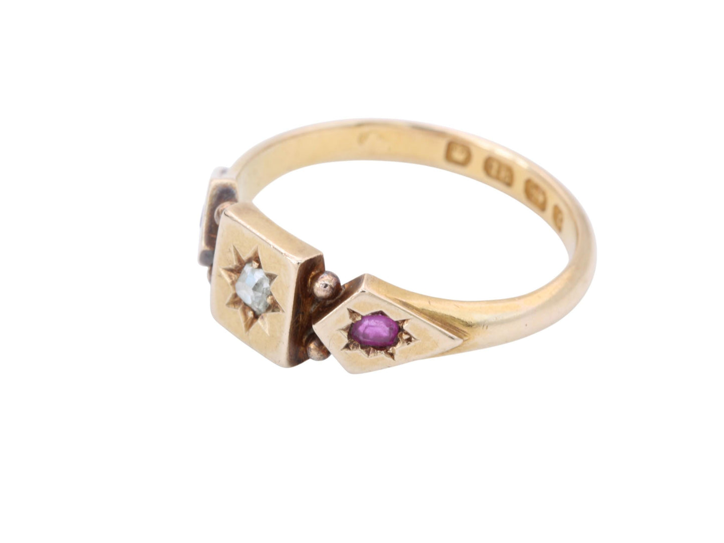 Antique 18ct Gold Diamond Ruby Gypsy Ring, 1891