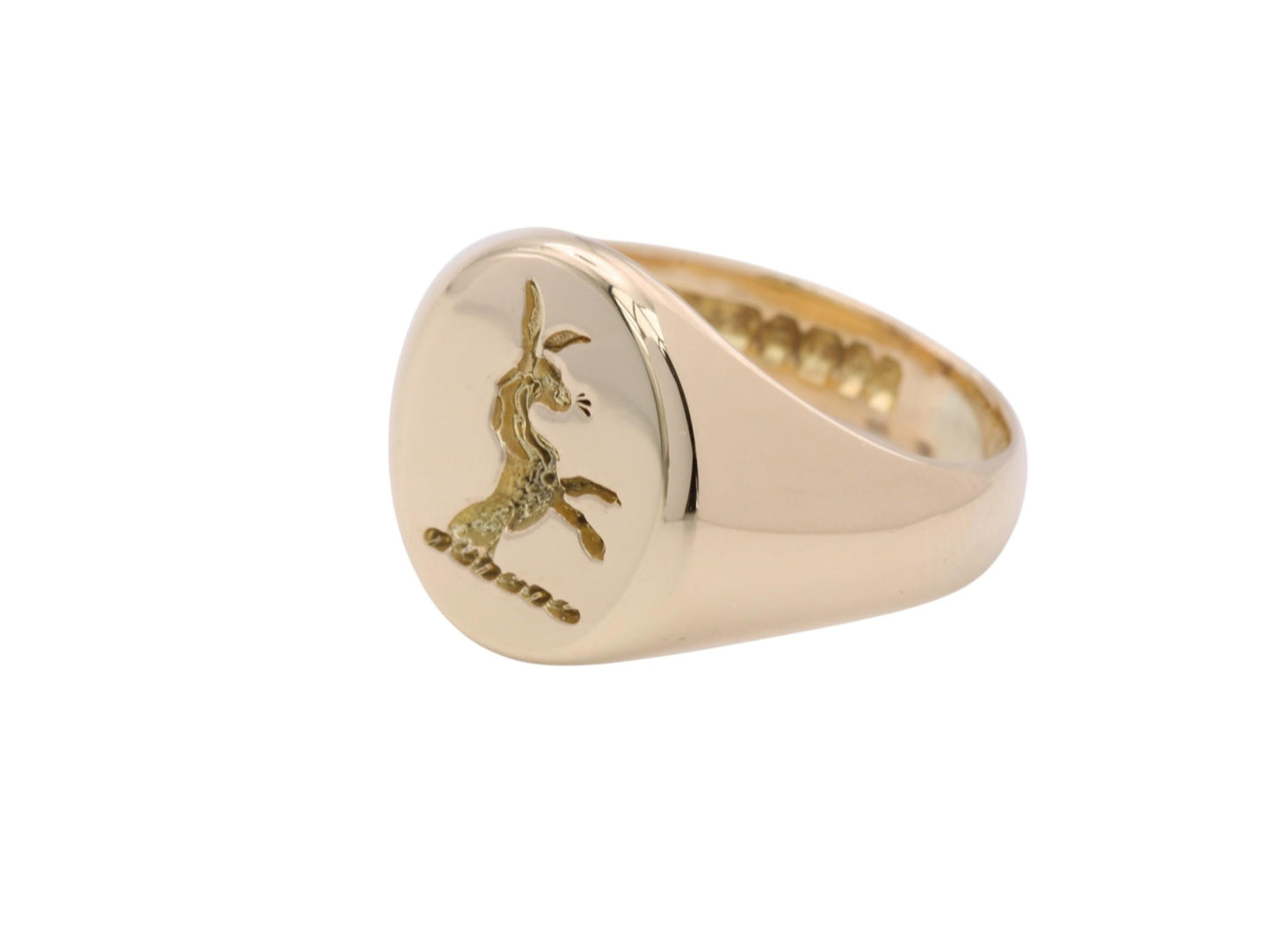 Vintage 18ct Gold Intaglio Hare Crest Signet Ring, 1956