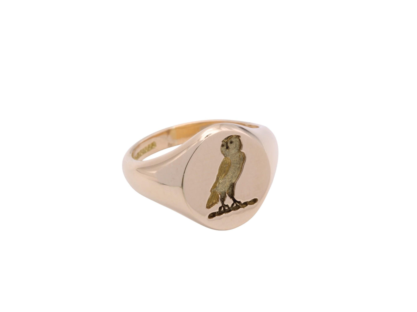 Vintage 18ct Gold Owl Intaglio Crest Signet Ring, 12.8g