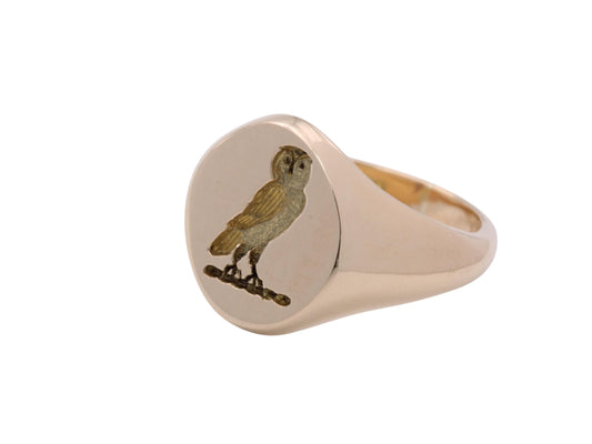 Vintage 18ct Gold Owl Intaglio Crest Signet Ring, 12.8g