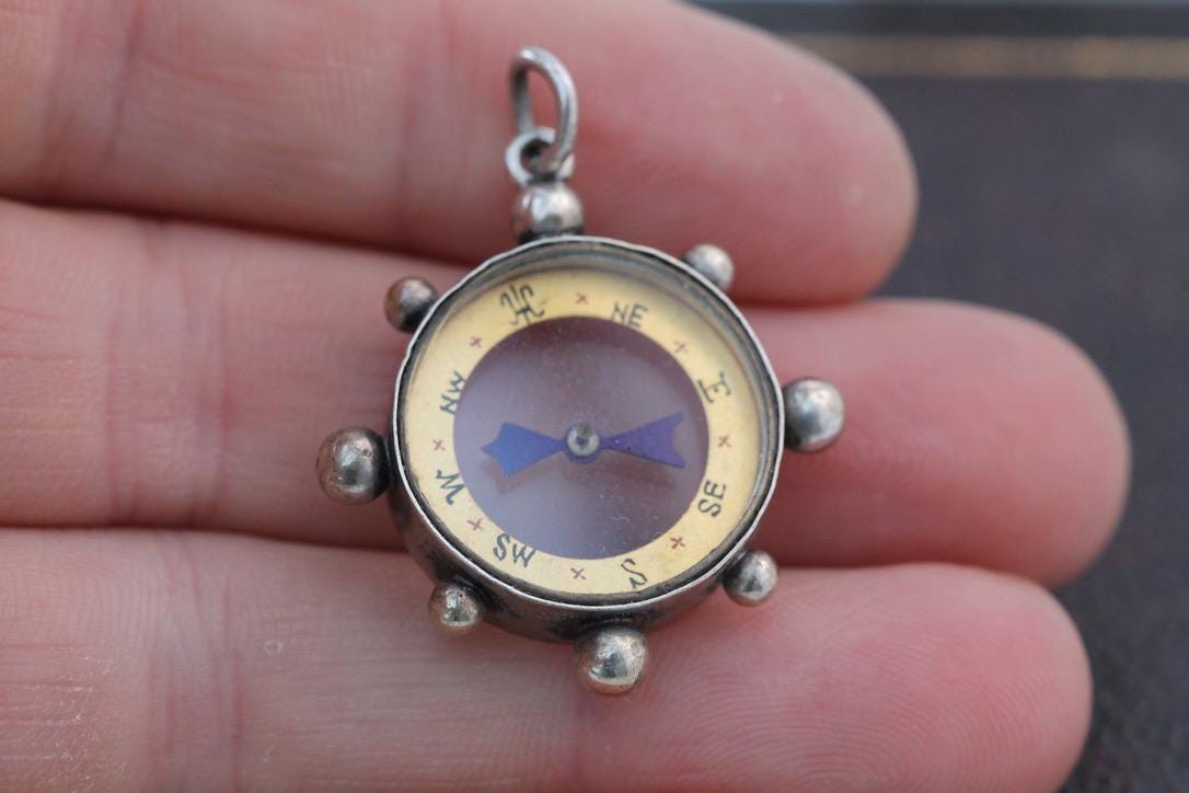 Antique-Sterling-Silver-Compass-Pendant