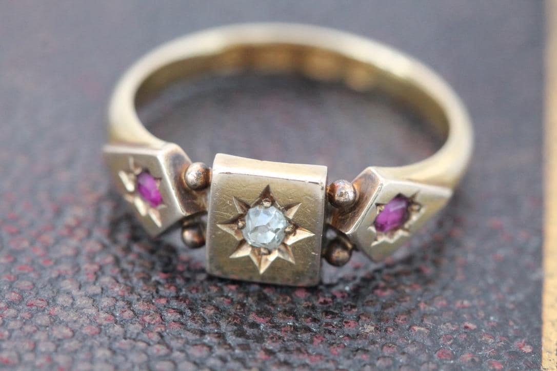 Antique-18ct-Gold-Diamond-Ruby-Gypsy-Ring,-1891