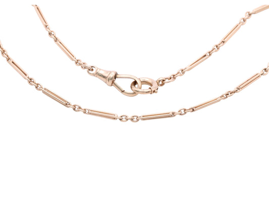 Antique 9ct Yellow Gold Trombone Fetter Link Necklace Chain, 13.25"