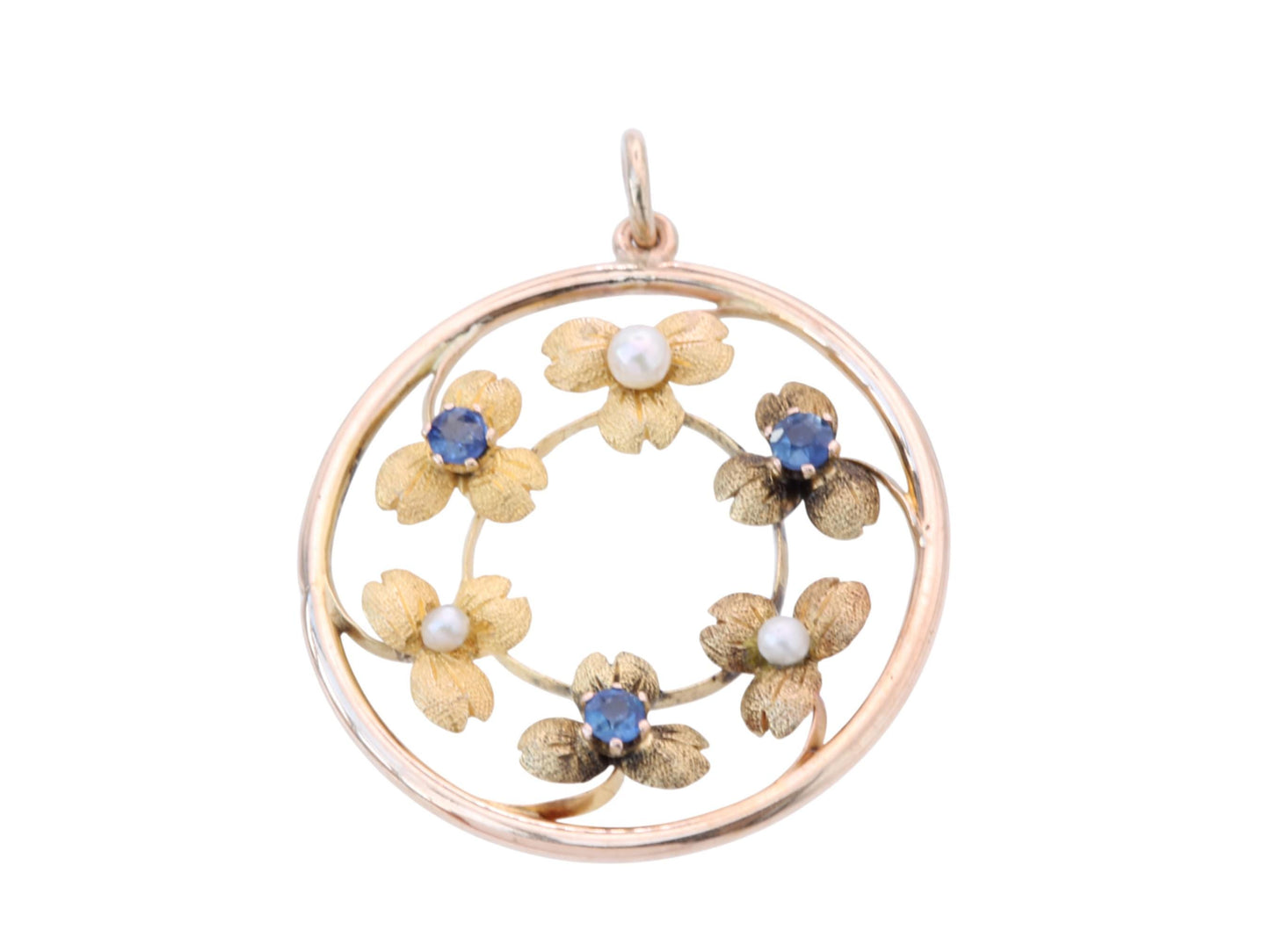 Antique 15ct Gold Pearl Sapphire Flower Pendant