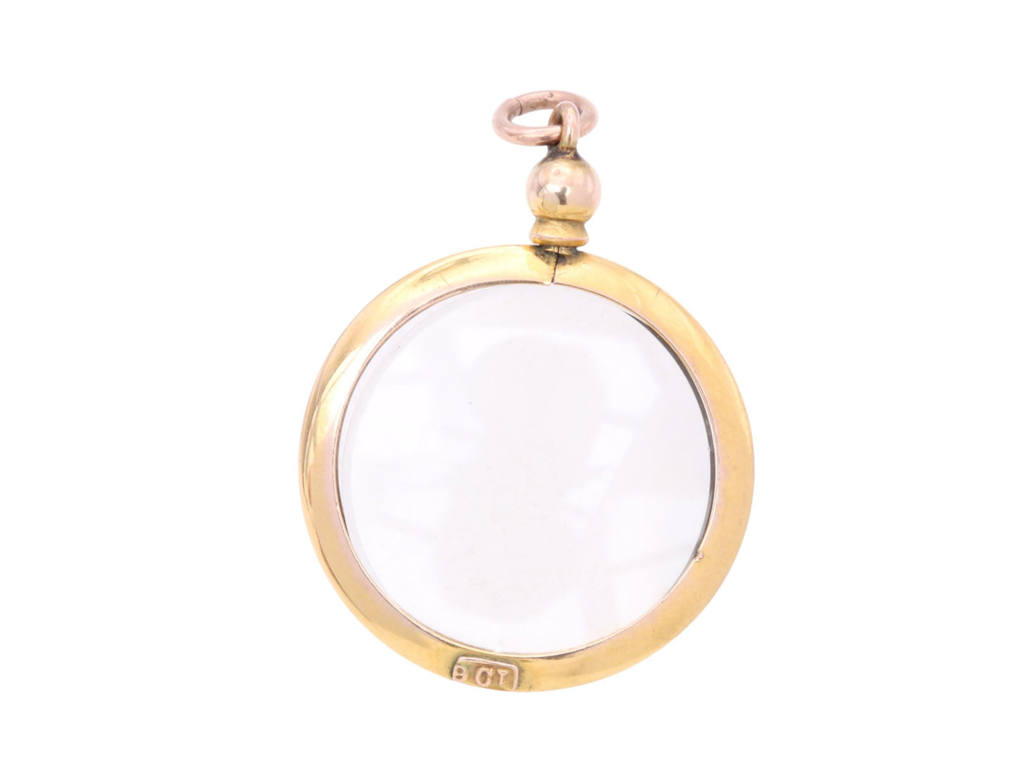 Antique 9ct Yellow Gold Open Face Glass Locket Pendant