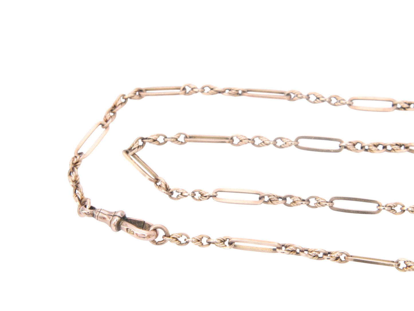 Antique 9ct Gold Trombone Lovers Knot Necklace Chain, 15.75"