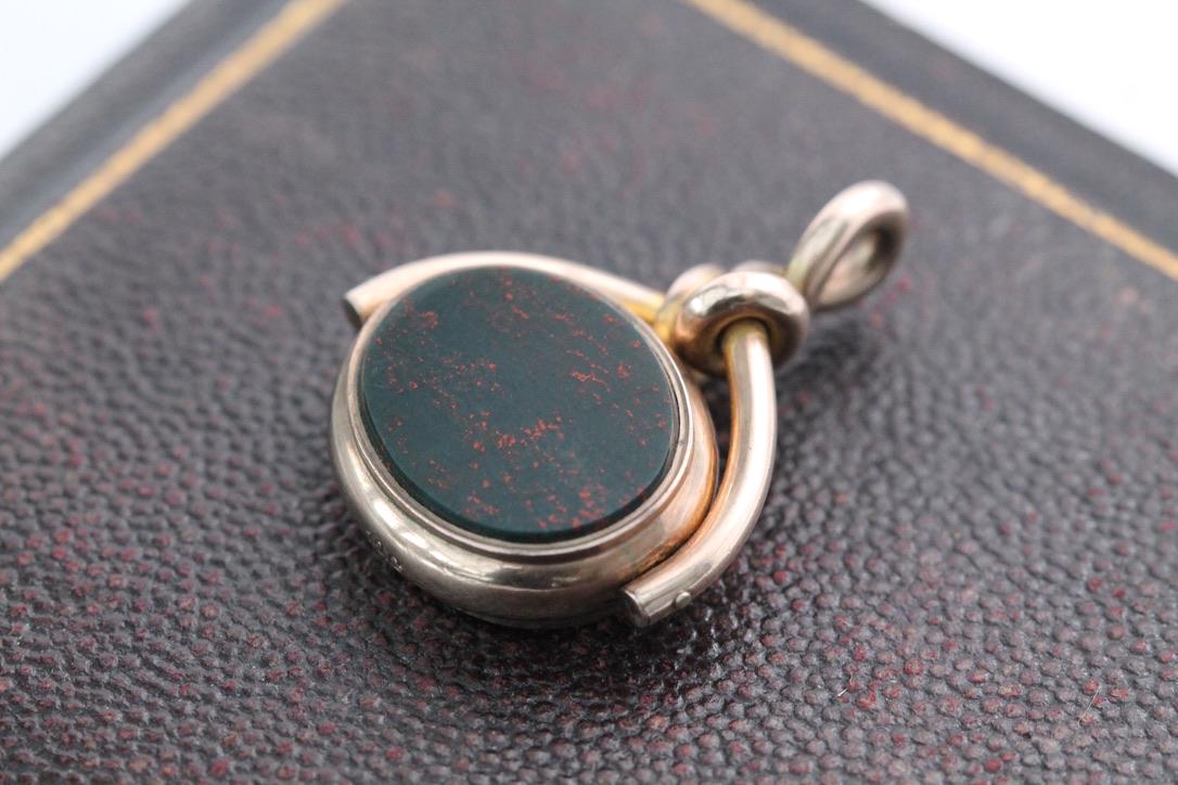 Antique 10ct Gold Carnelian Bloodstone Spinner Pendant