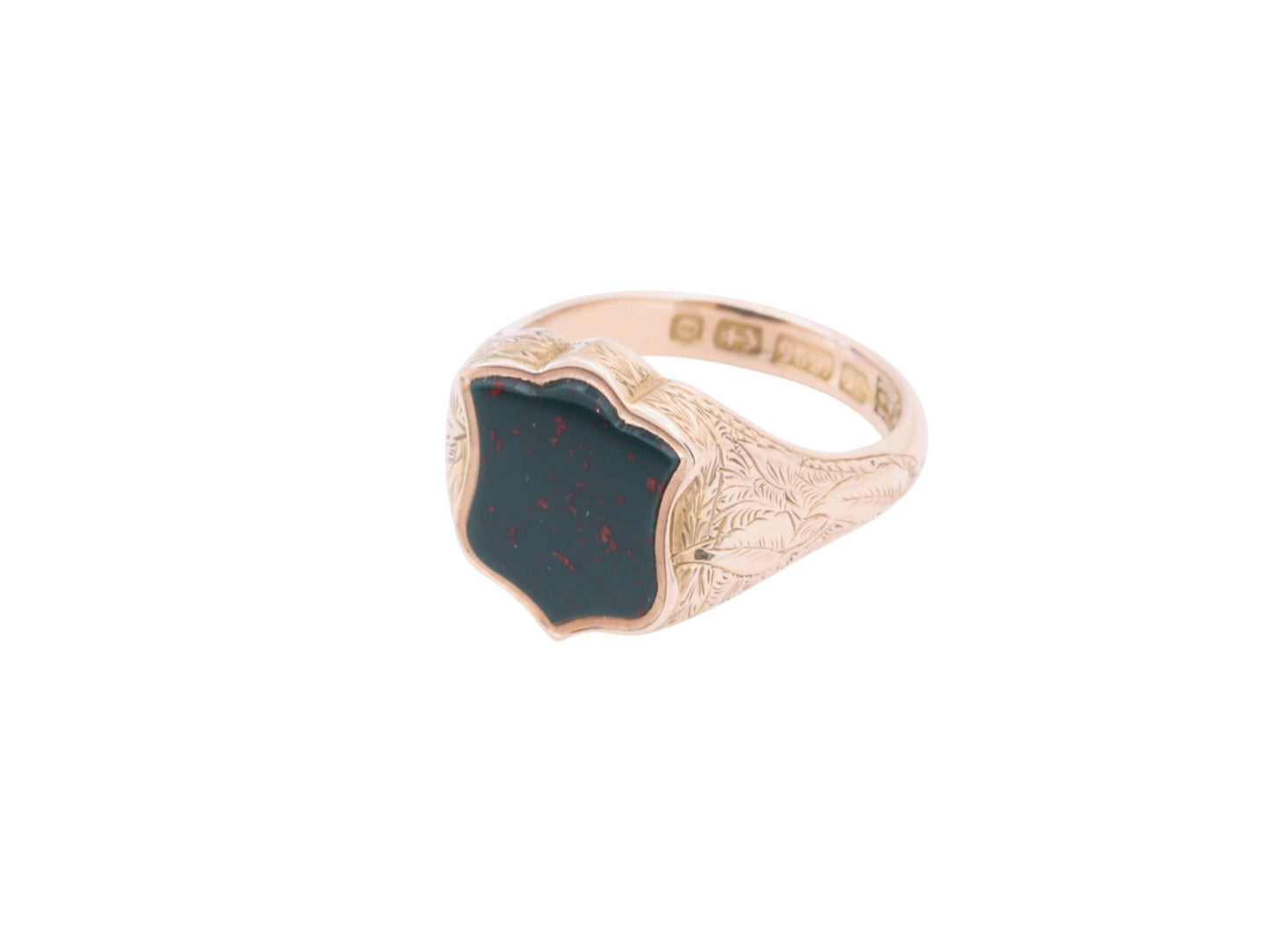 Antique 15ct Gold Bloodstone Shield Signet Ring, 1913