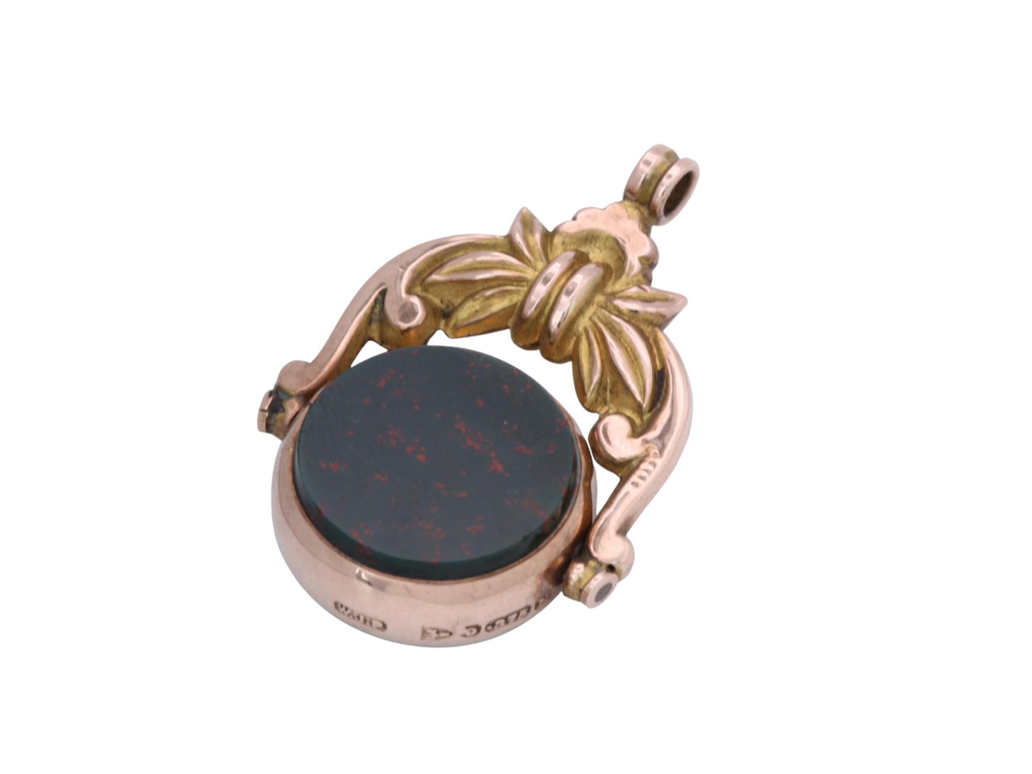 Antique 9ct Gold Bloodstone Spinner Pendant, 1896