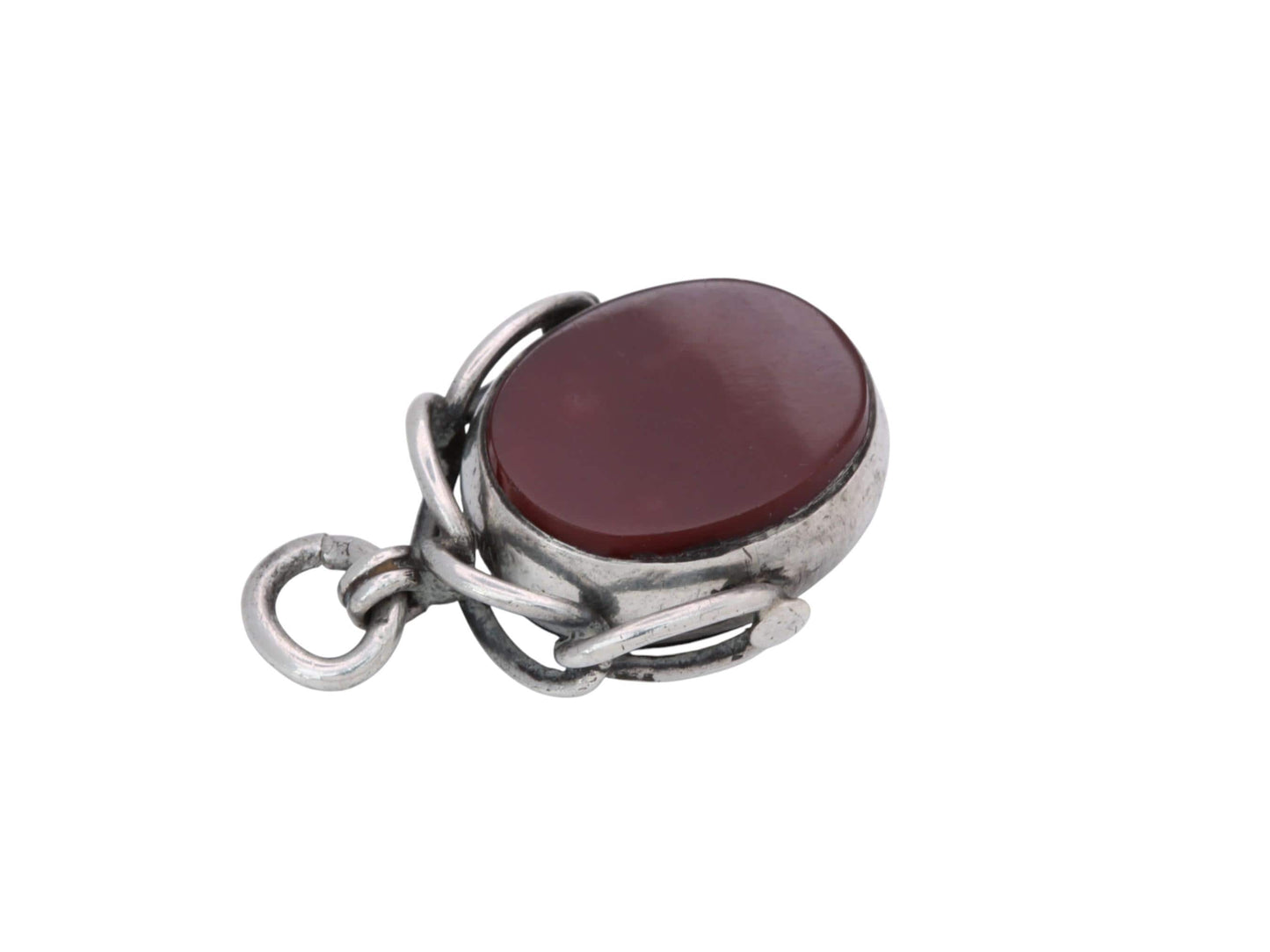 Antique Sterling Silver Bloodstone Spinner Pendant