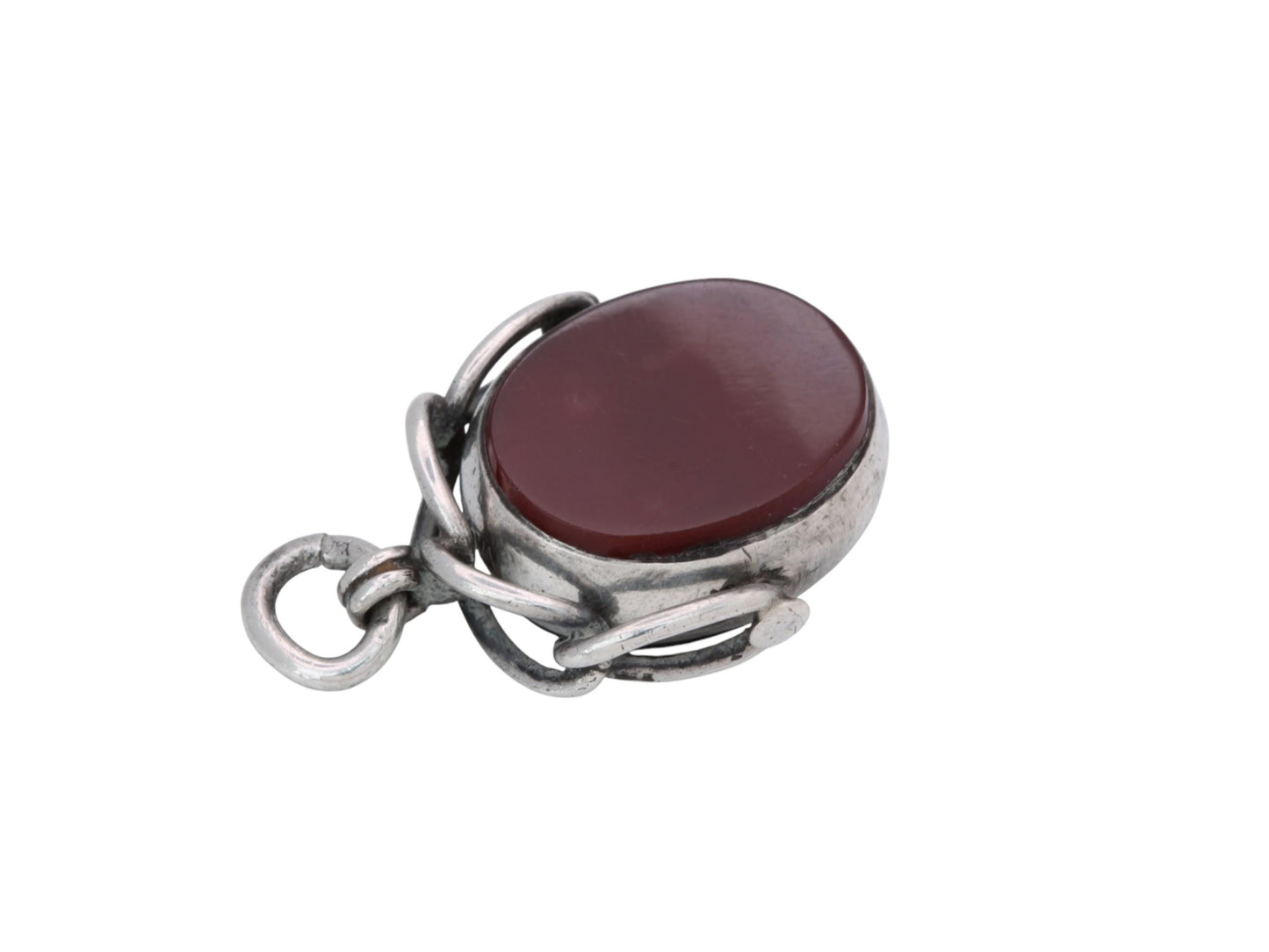 Antique Sterling Silver Bloodstone Spinner Pendant