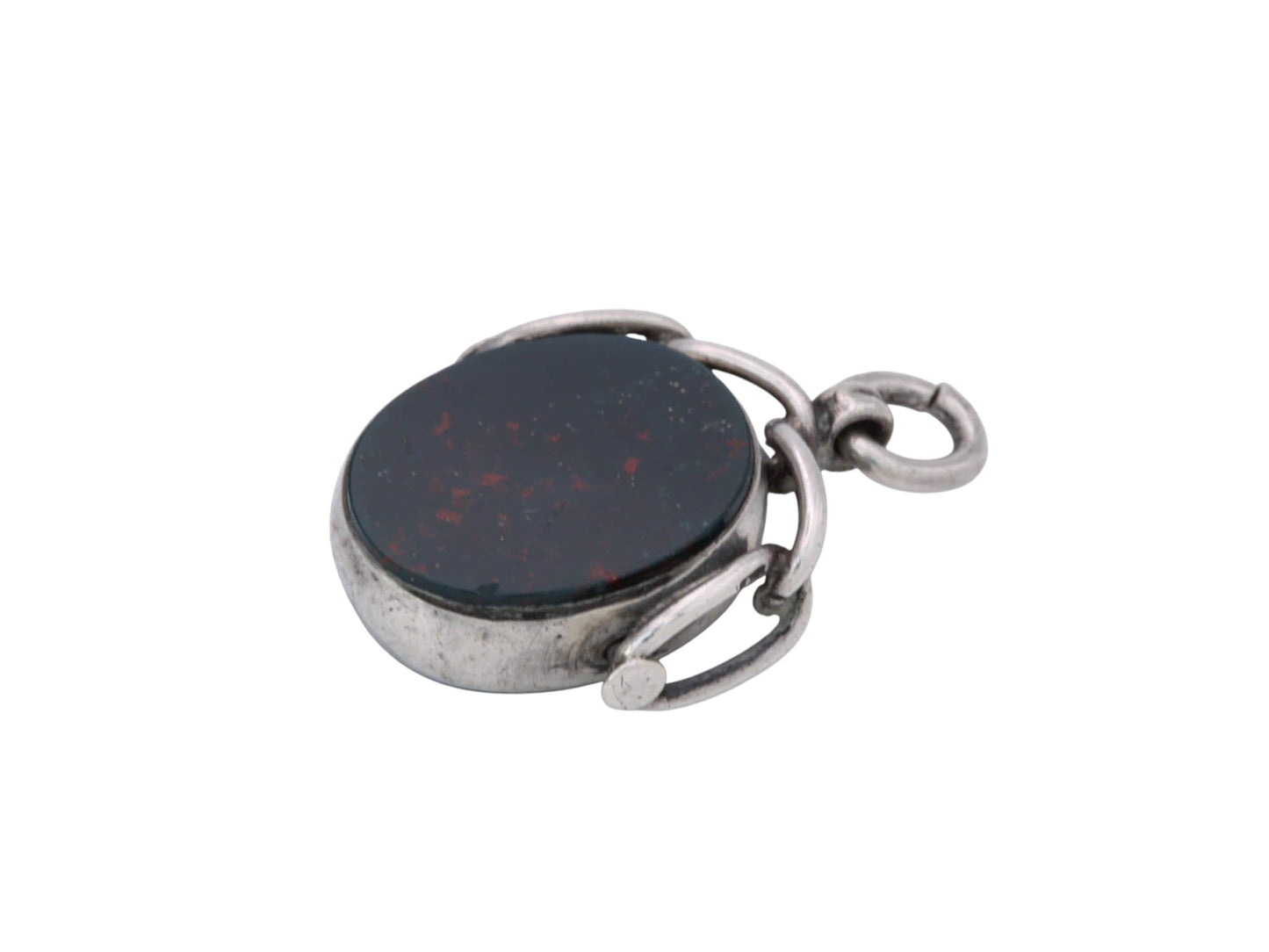 Antique Sterling Silver Bloodstone Spinner Pendant