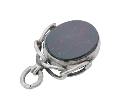 Antique Sterling Silver Bloodstone Spinner Pendant