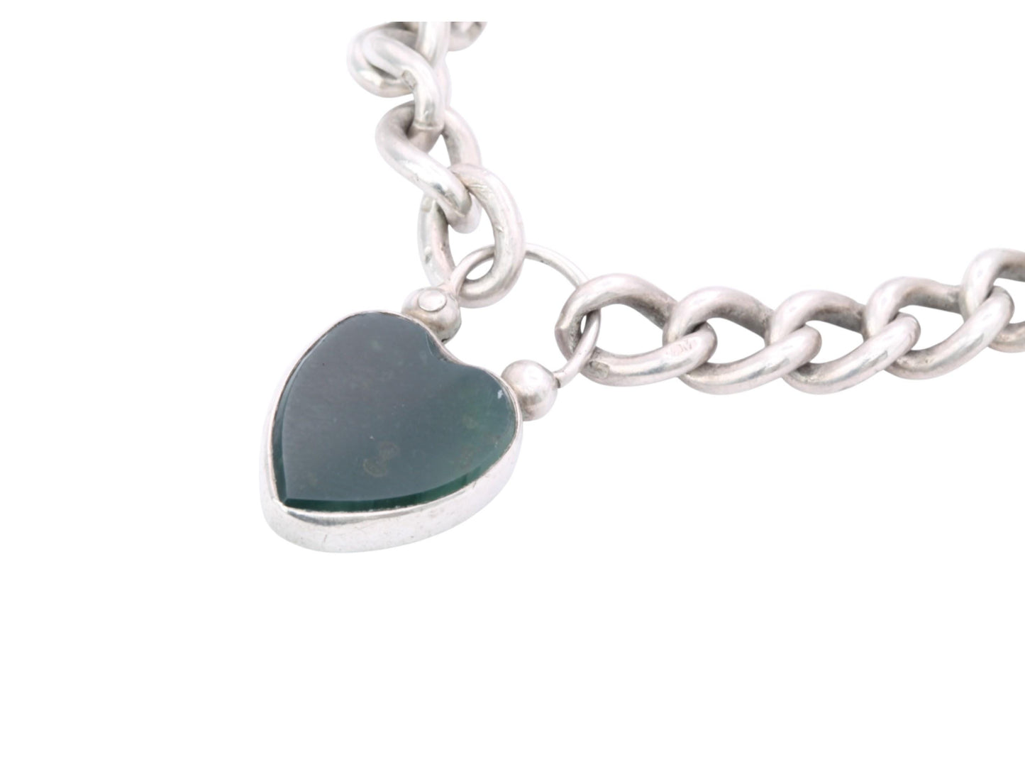 Antique Sterling Silver Bloodstone Heart Padlock Gate Bracelet