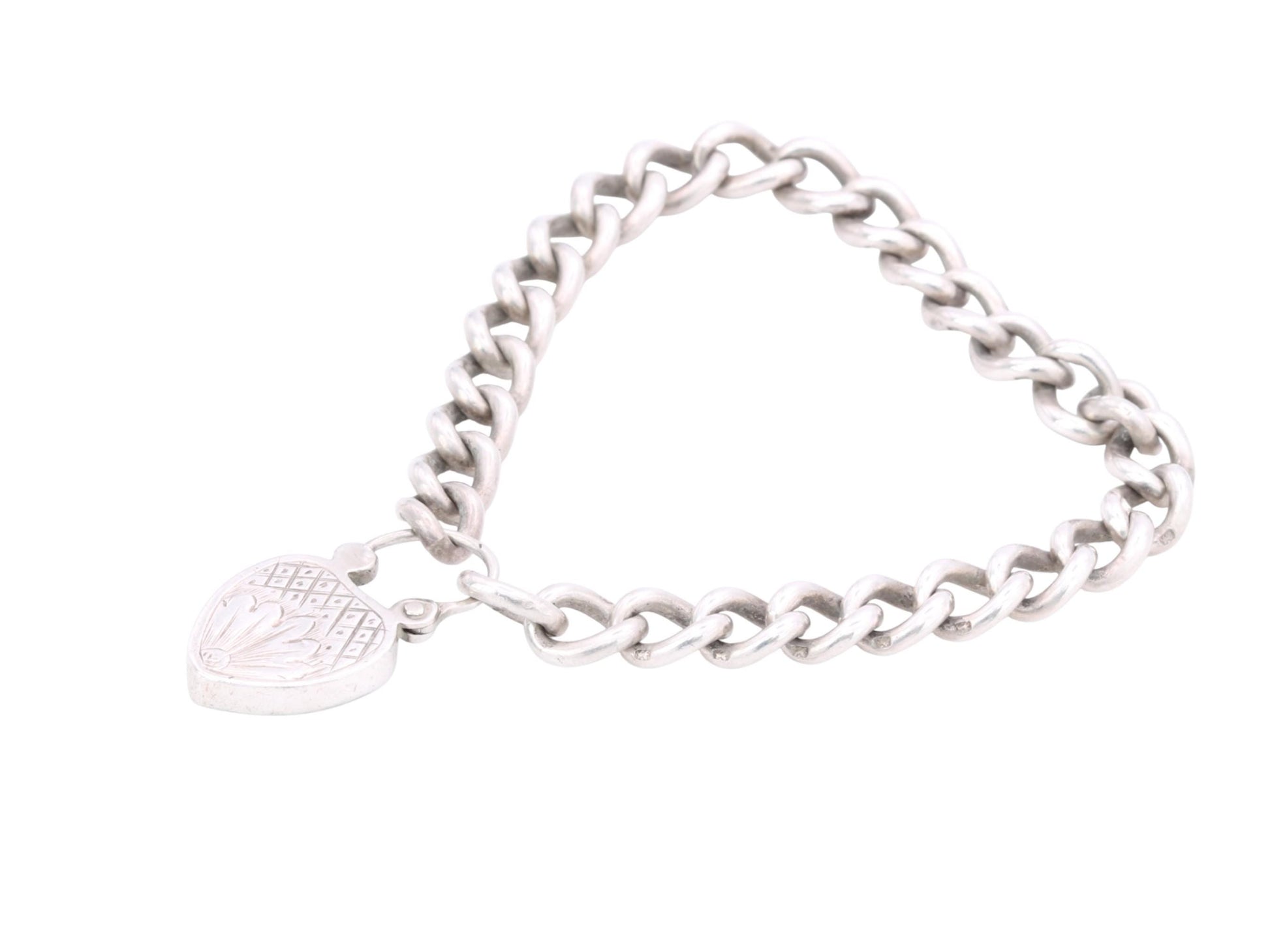 Antique-Sterling-Silver-Bloodstone-Heart-Padlock-Gate-Bracelet