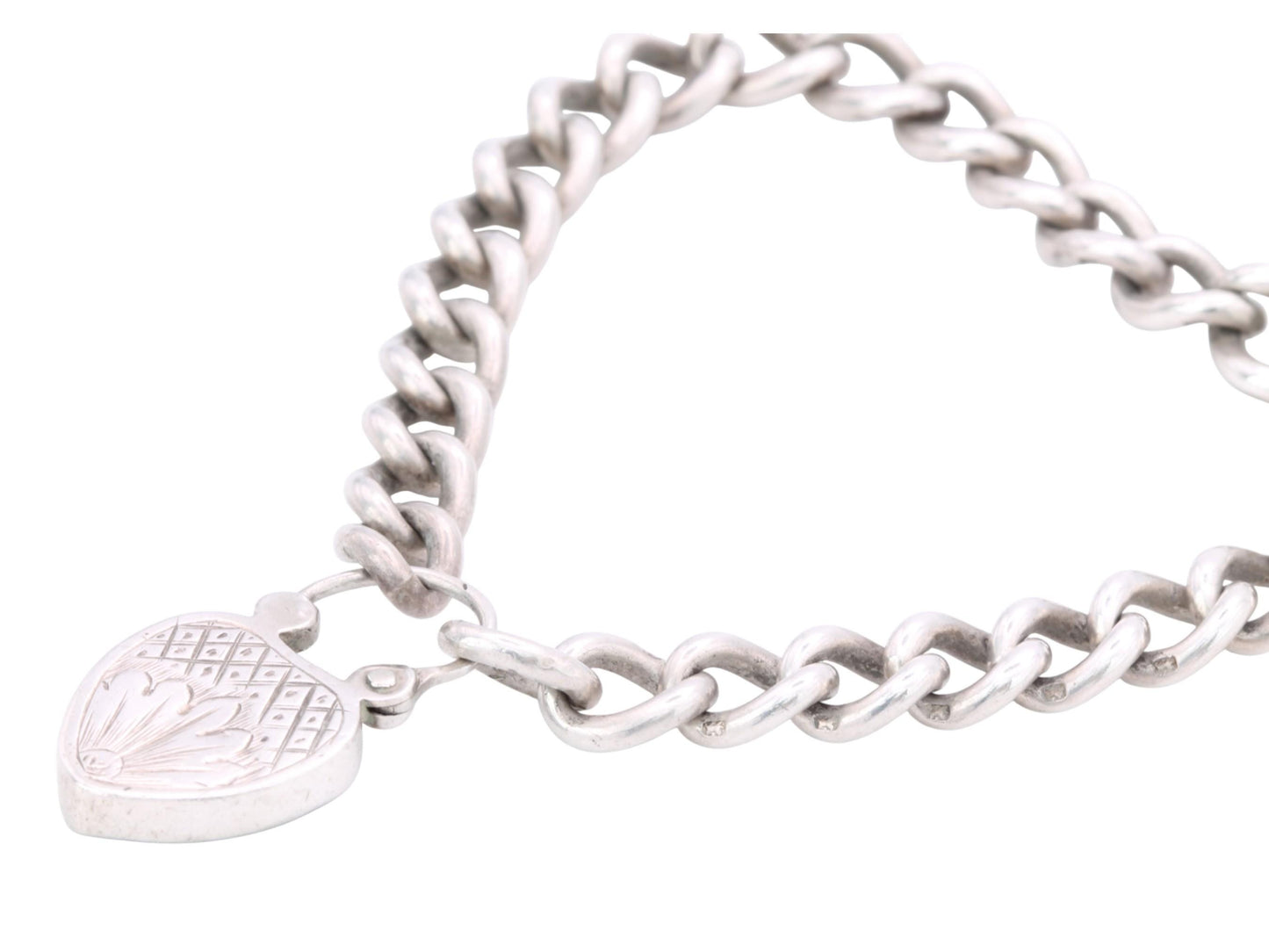 Antique Sterling Silver Bloodstone Heart Padlock Gate Bracelet