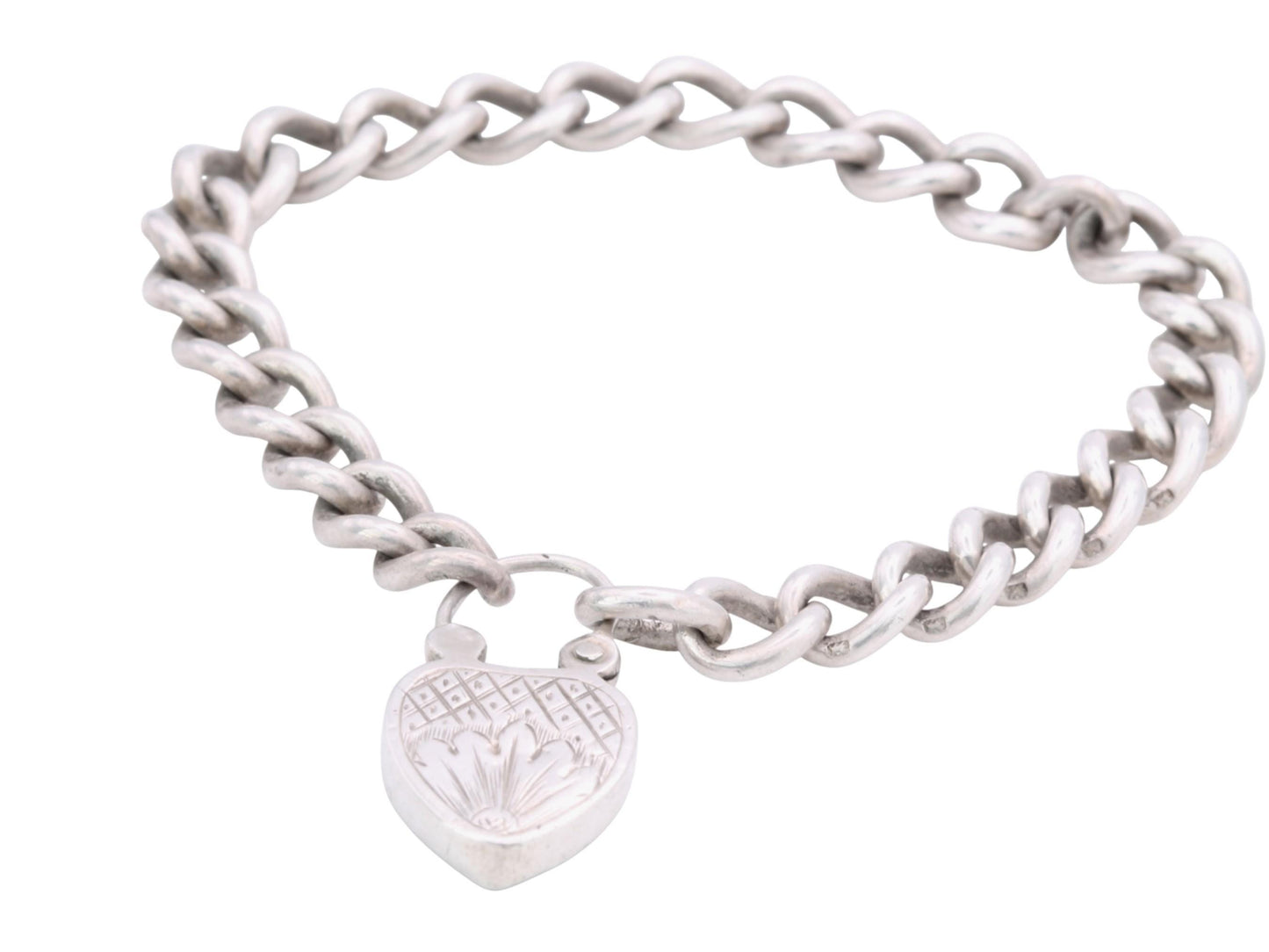 Antique Sterling Silver Bloodstone Heart Padlock Gate Bracelet