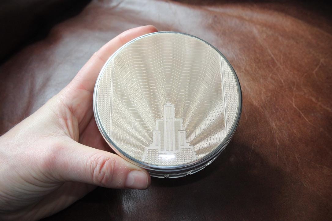 Antique Sterling Silver Enamel Guilloche Vanity Glass Jar