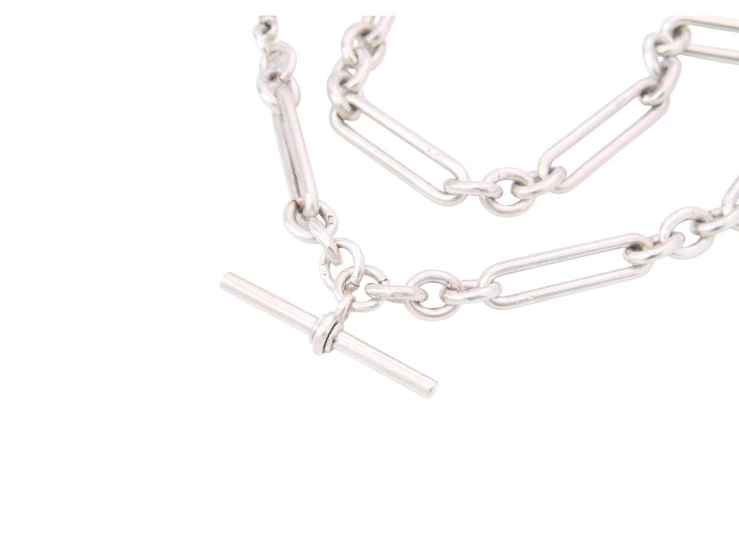 Antique Sterling Silver Trombone Link Albert Chain, 14.25"