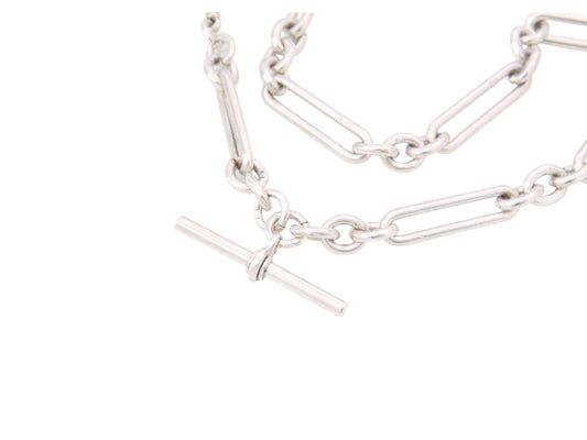 Antique Sterling Silver Trombone Link Albert Chain, 14.25"