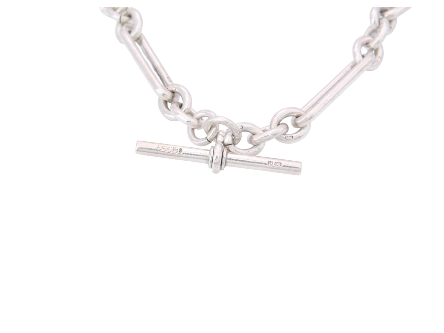 Antique Sterling Silver Trombone Link Albert Chain, 14.25"