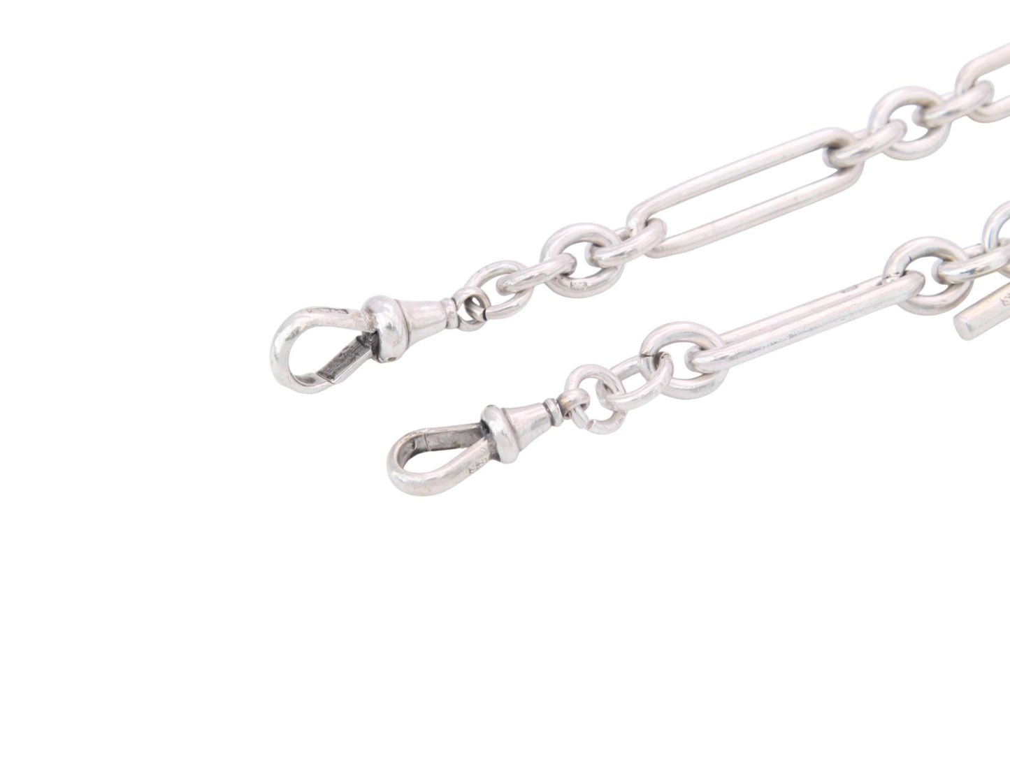 Antique Sterling Silver Trombone Link Albert Chain, 14.25"