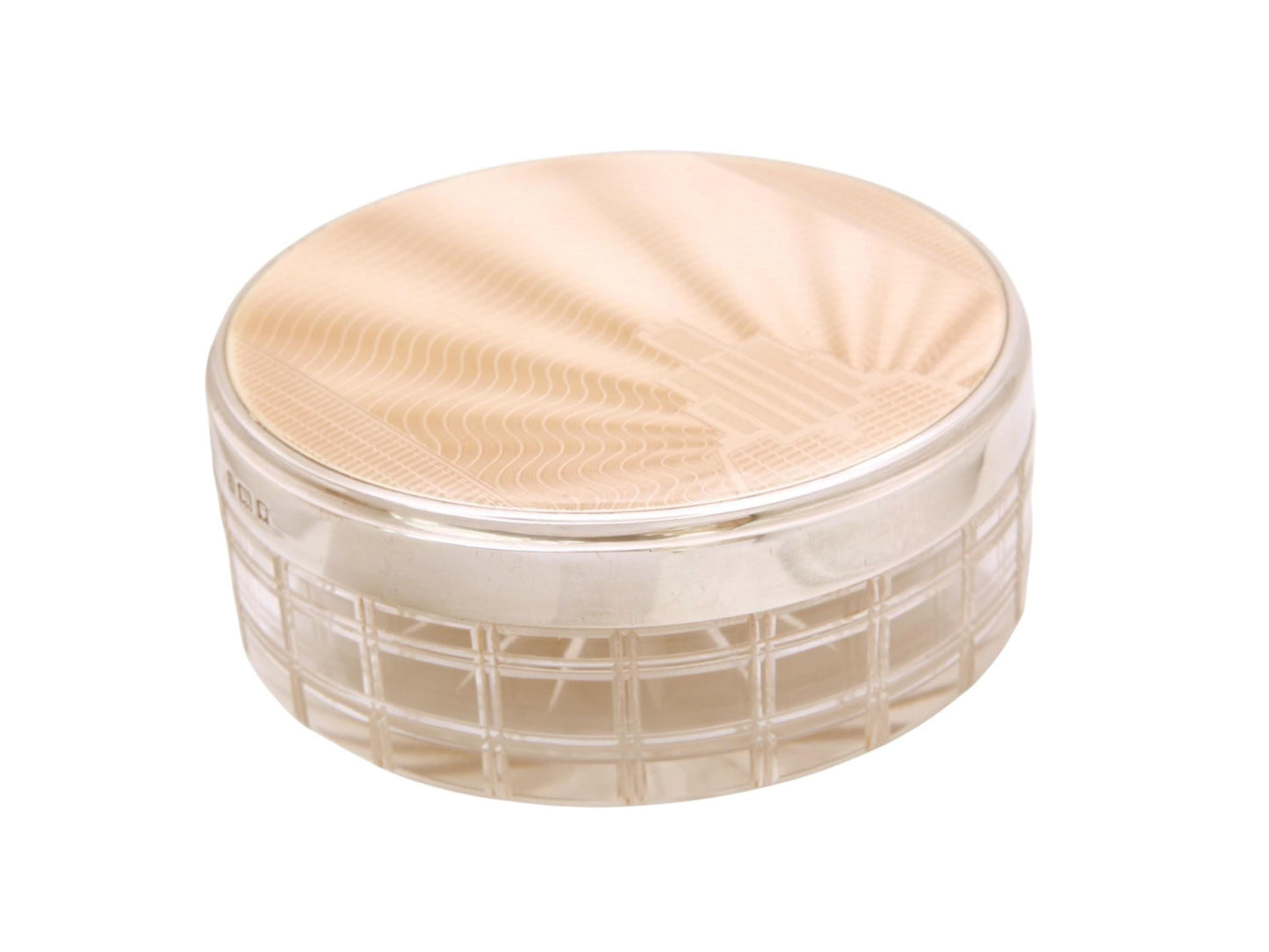 Antique Sterling Silver Enamel Guilloche Vanity Glass Jar