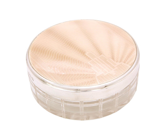 Antique Sterling Silver Enamel Guilloche Vanity Glass Jar