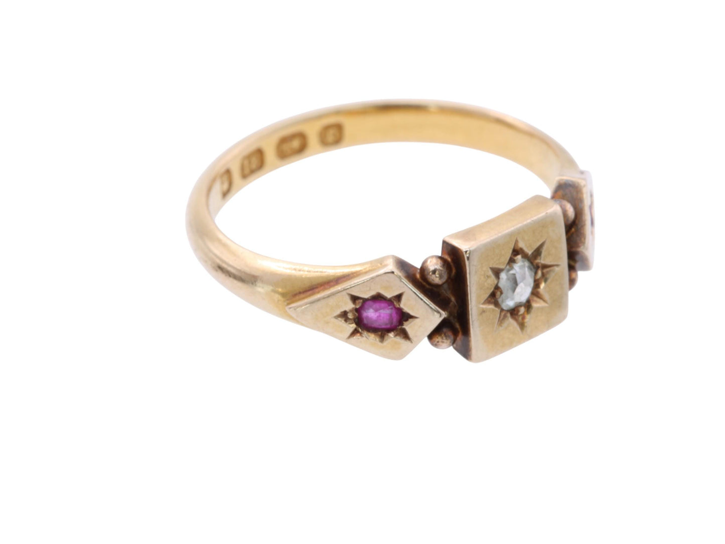 Antique 18ct Gold Diamond Ruby Gypsy Ring, 1891