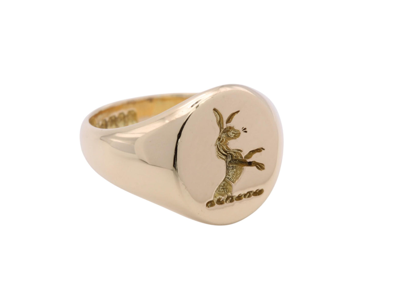 Vintage 18ct Gold Intaglio Hare Crest Signet Ring, 1956