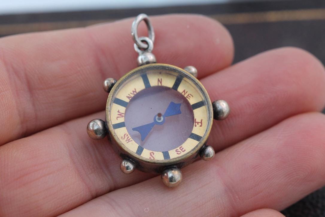 Antique Sterling Silver Compass Pendant
