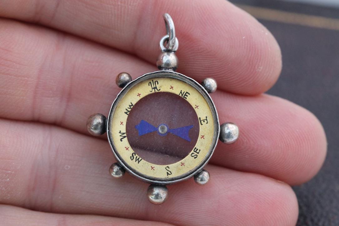 Antique Sterling Silver Compass Pendant