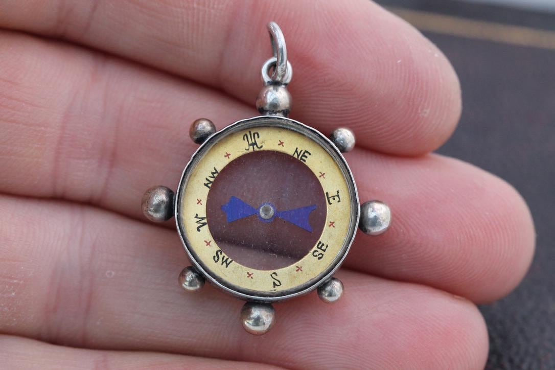 Antique Sterling Silver Compass Pendant