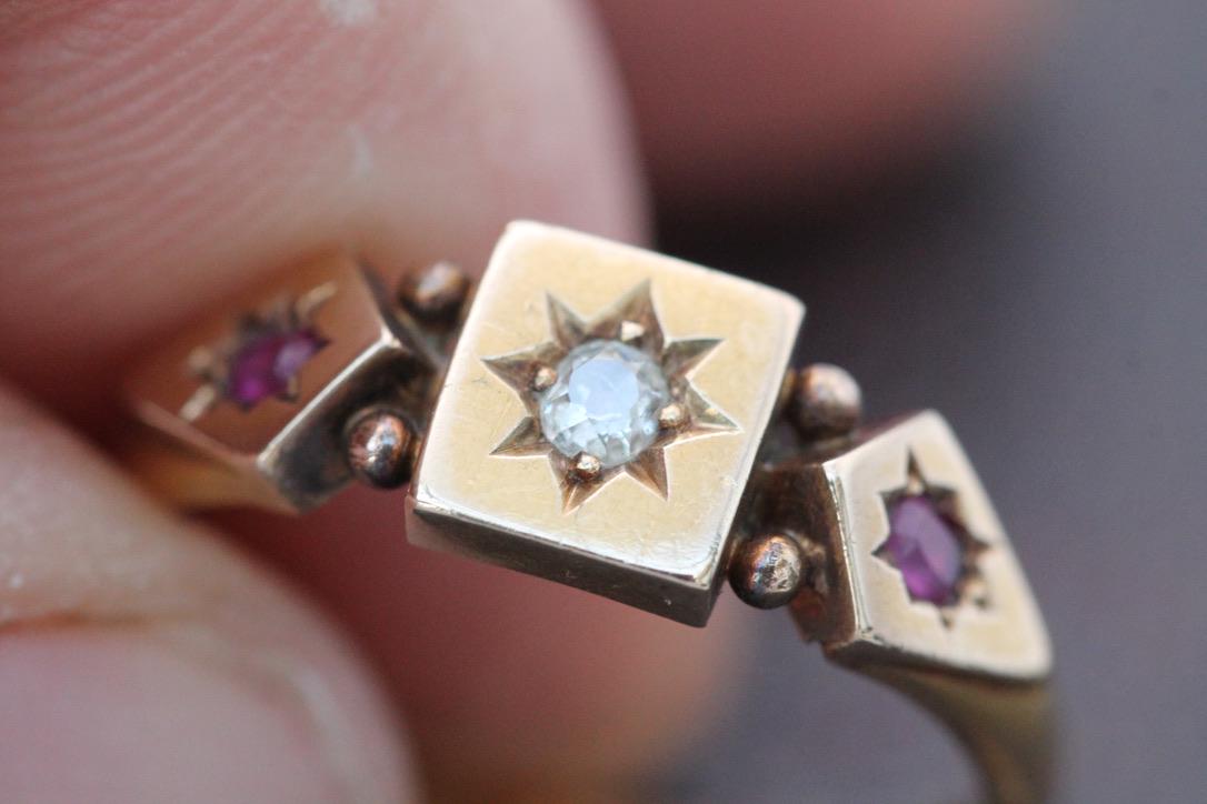 Antique 18ct Gold Diamond Ruby Gypsy Ring, 1891