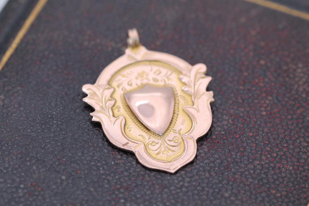 Antique 9ct Rose Gold Shield Pendant, 1928