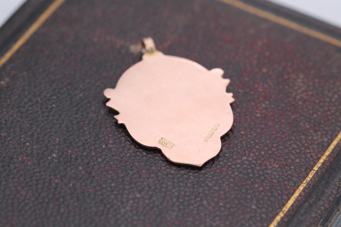 Antique 9ct Rose Gold Shield Pendant, 1928