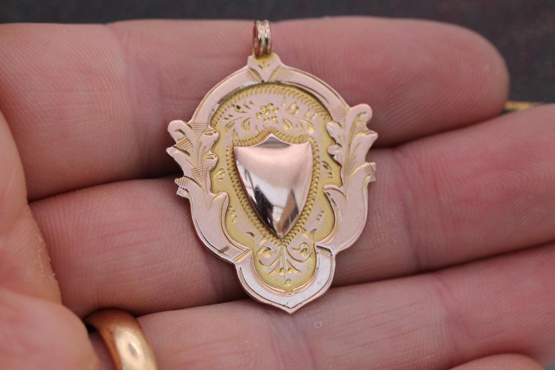 Antique 9ct Rose Gold Shield Pendant, 1928