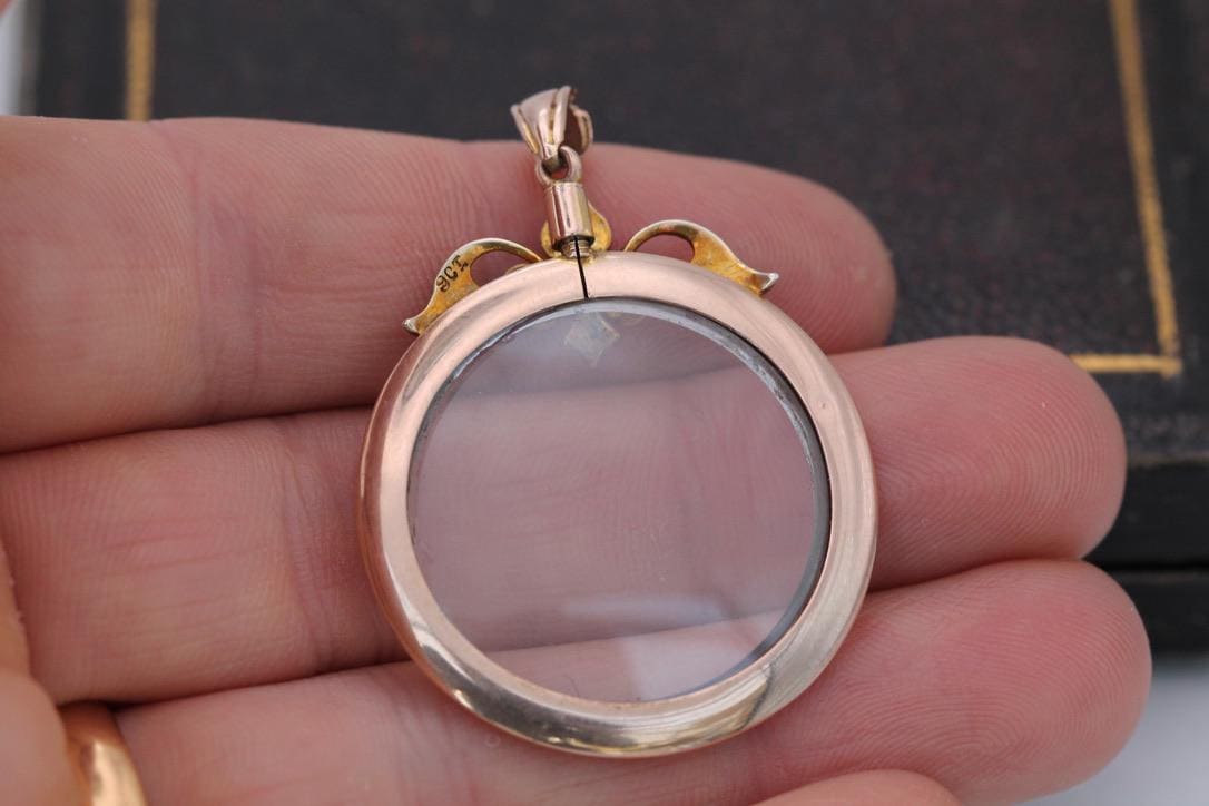 Antique 9ct Rose Gold Pearl Flower Open Glass Locket, Edwardian c.1901