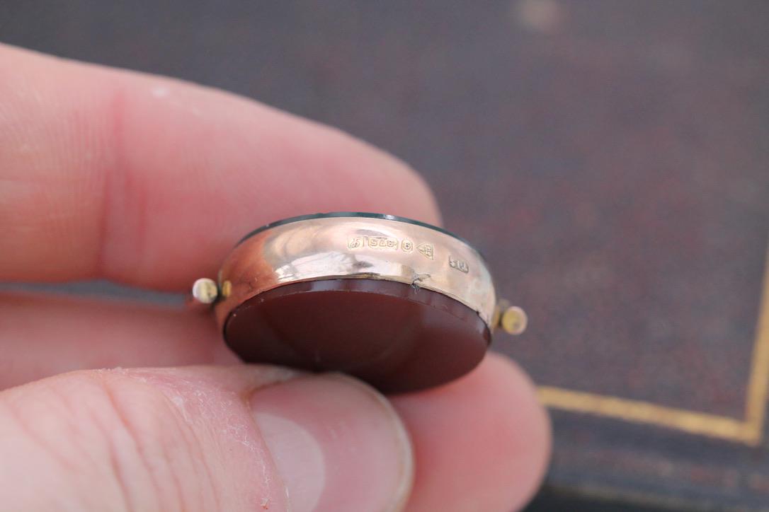 Antique 9ct Gold Bloodstone & Carnelian Spinner Pendant, 1911