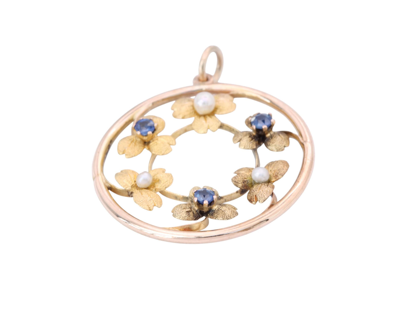 Antique 15ct Gold Pearl Sapphire Flower Pendant