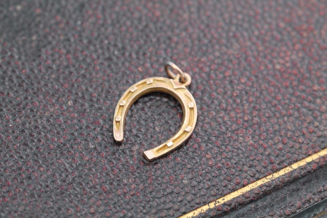Antique 9ct Gold Lucky Horseshoe Pendant Charm