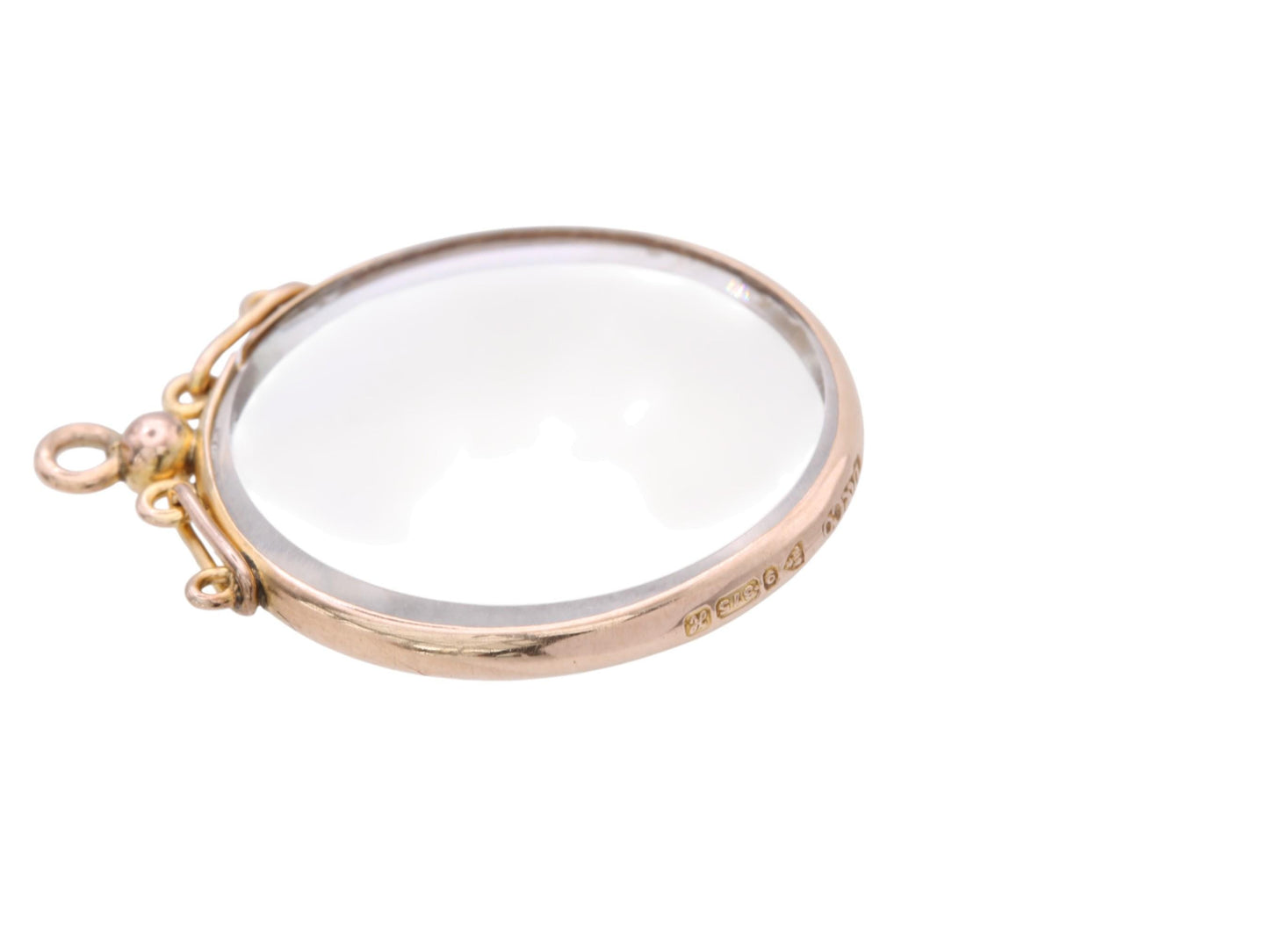 Antique 9ct Gold Open Face Glass Locket Pendant, 1908