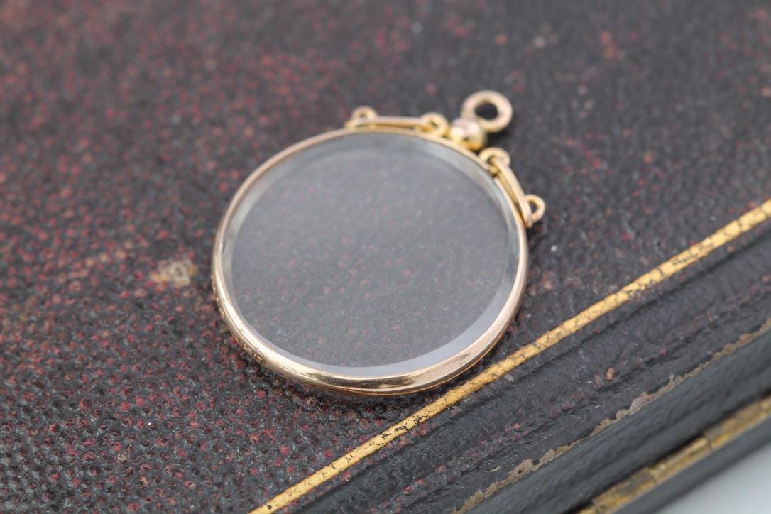 Antique 9ct Gold Open Face Glass Locket Pendant, 1908