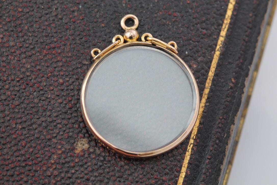 Antique 9ct Gold Open Face Glass Locket Pendant, 1908