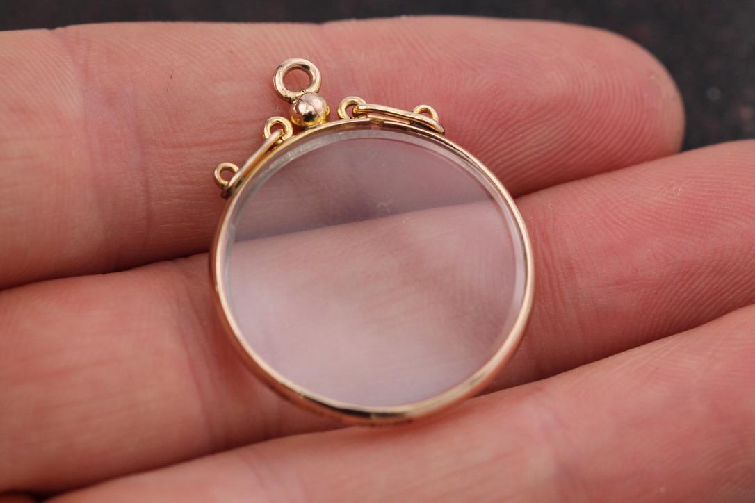 Antique 9ct Gold Open Face Glass Locket Pendant, 1908