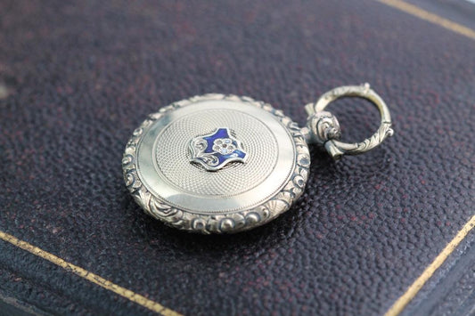 Antique 15ct Gold Forget Me Not Enamel Locket Pendant