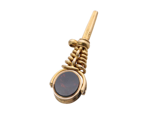 Antique 18ct Gold Sardonyx Bloodstone Spinner Watch Key Pendant