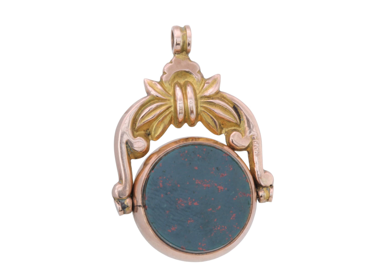 Antique 9ct Gold Bloodstone Spinner Pendant, 1896