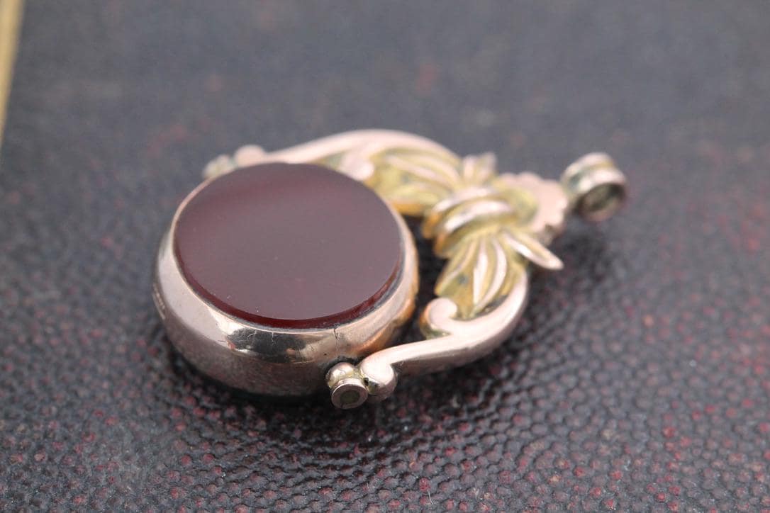 Antique 9ct Gold Bloodstone Spinner Pendant, 1896