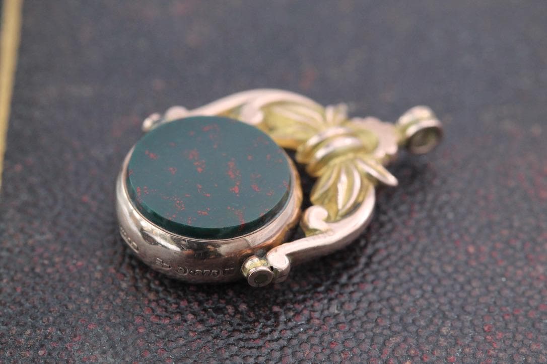 Antique 9ct Gold Bloodstone Spinner Pendant, 1896